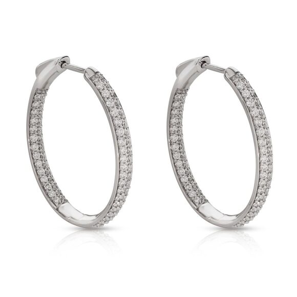 Blue Nile Pave Diamond Hoop Earrings in 14K White Gold 1.95 CTW - Picture 2 of 2